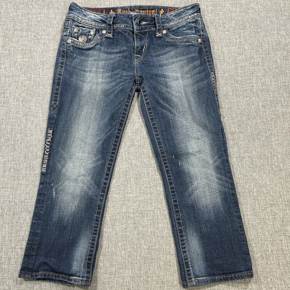 Rock Revival Womens Shorts Size 28 Celine Cropped Stretch Capri Distressed - Picture 1 of 16